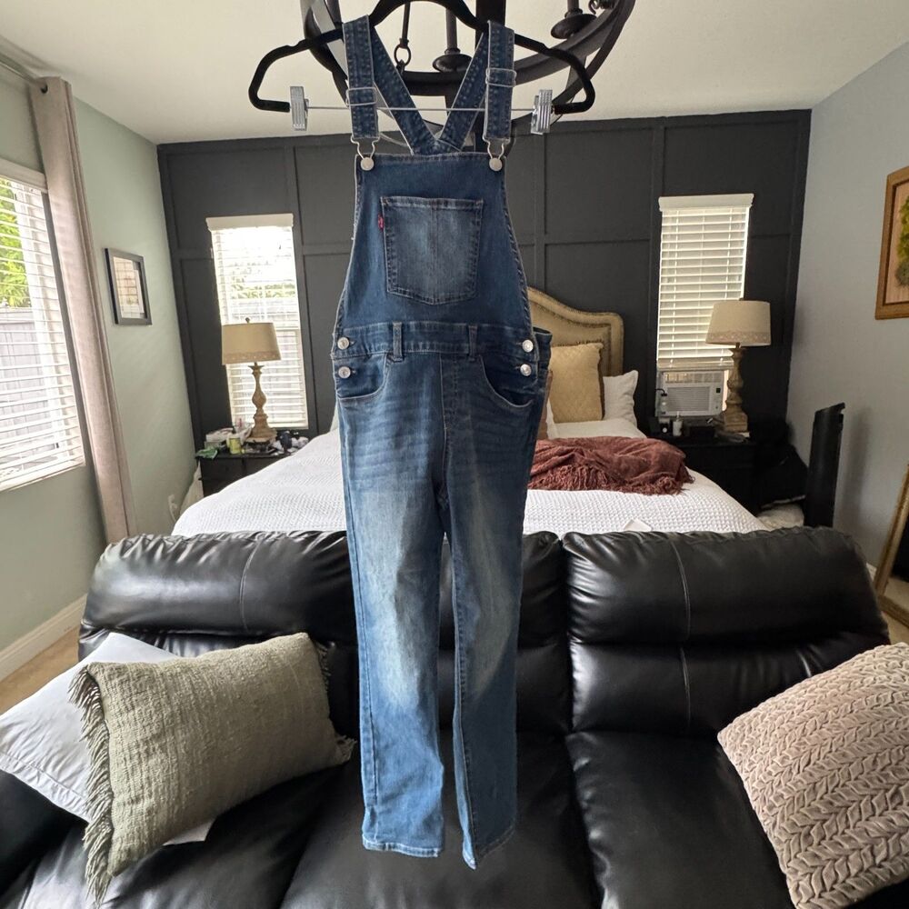 Levi's Big Girls Girlfriend Stretch Denim Overalls Size 12 Reg Blue Jeans